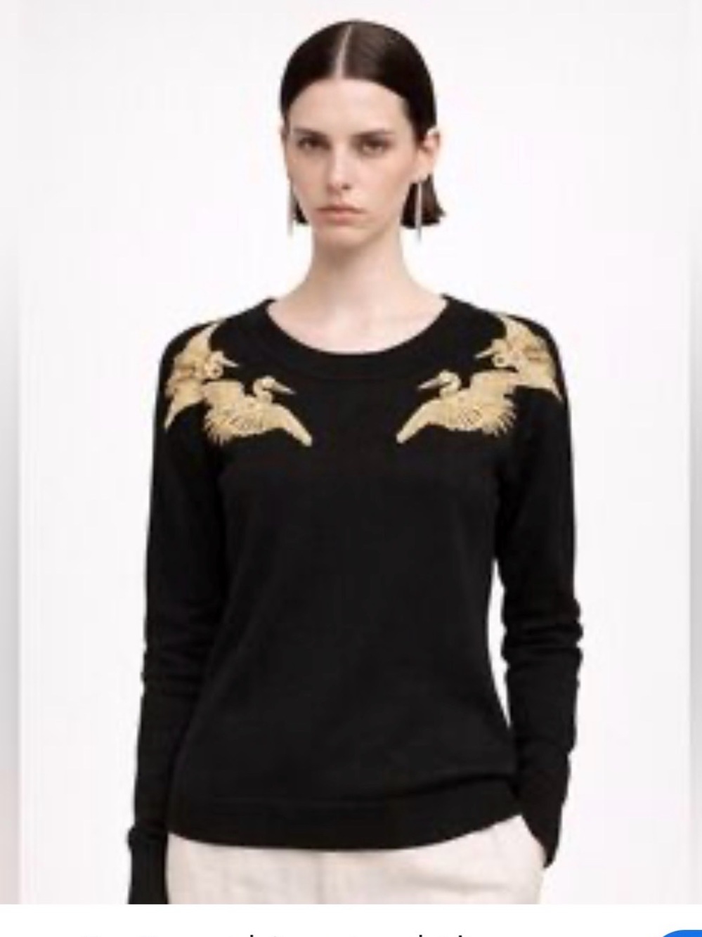 Altuzarra Black Crewneck Sweater with Gold Crane Embroidery